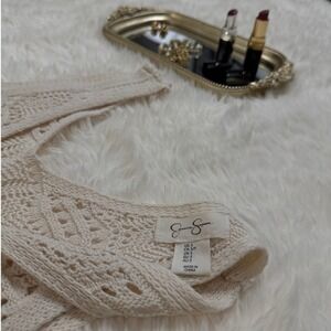 Jessica Simpson Boho Crochet Tank Top Cream Knit Tie Front Summer